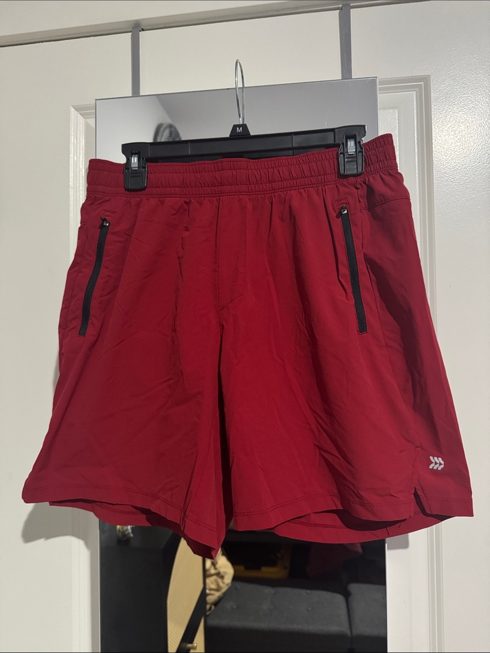 all in motion Men's Deep Red Athletic Shorts with Zip Pockets
